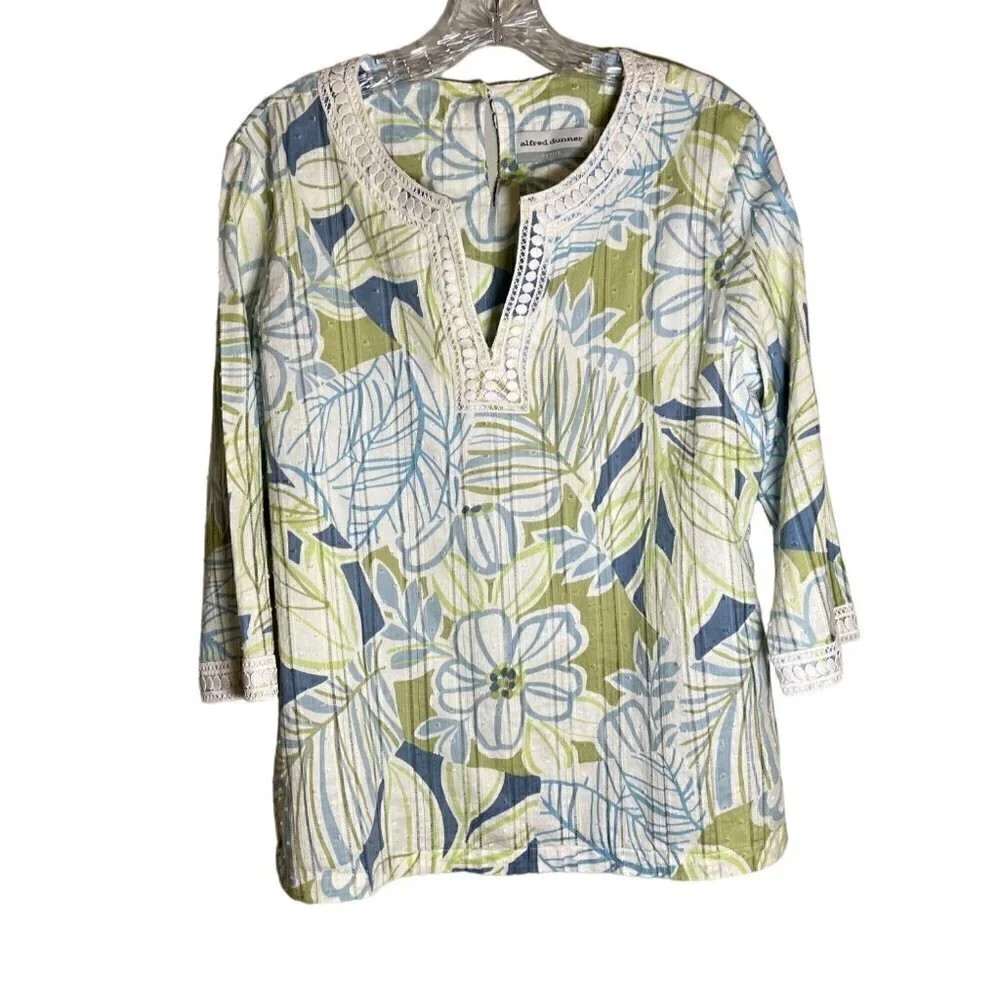 ALFRED Dunner Women's Top Floral Pattern with Lace Size 14 Petite - Picture 1 of 12